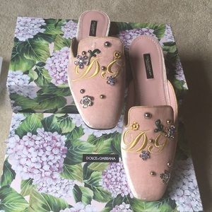 DOLCE&GABBANA sabot/mule rose velvet with crystals